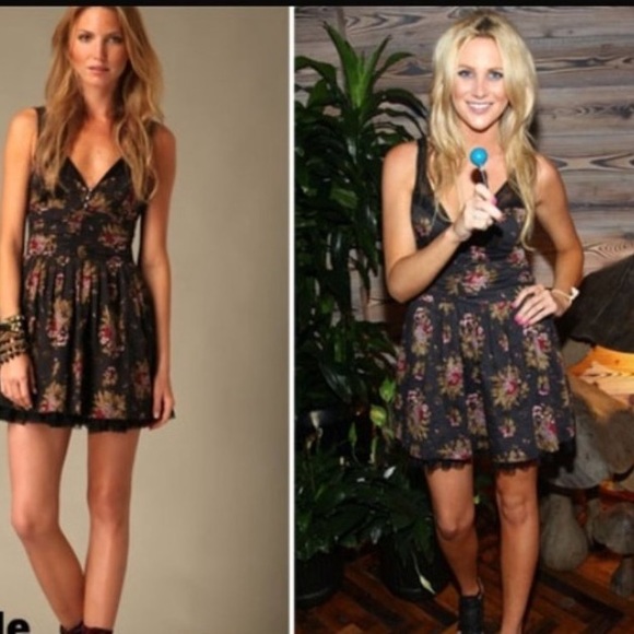 Free People Navy Floral Garden Mesh Insert Tulle Petticoat Mini Dress - Picture 3 of 8